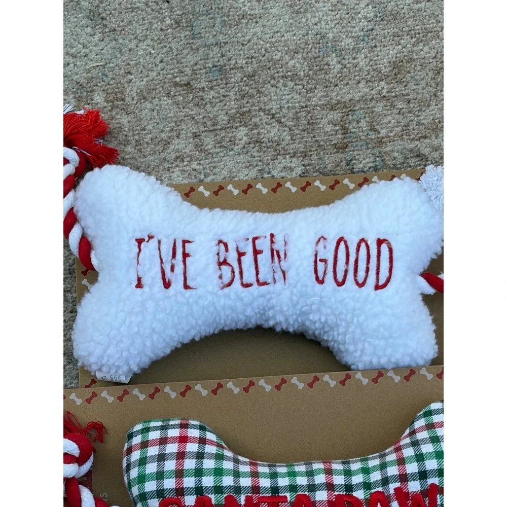 Winifred & Lily Christmas Dog Toy Set 2pk Santa Paws I've Been Good Bone Rope